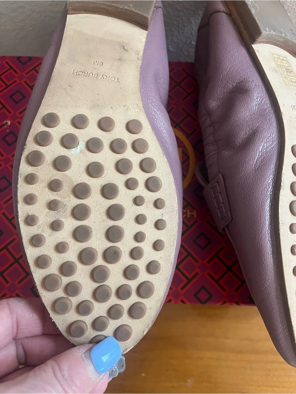 Tory Burch Dark Mauve Leather Elastic Slip-On Loafers Size 6